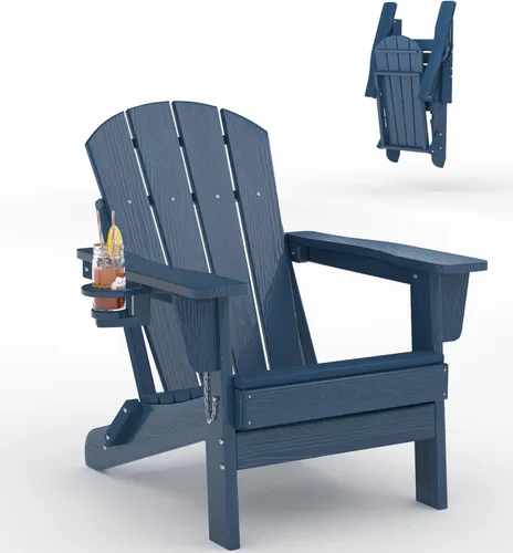 Vista 21 de Juego de 2 sillas Adirondack plegables HDPE con mesa auxiliar, color negro