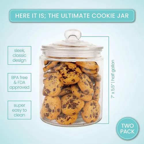 Vista 2 de Juego de 2 tarros de vidrio con tapa (2 litros) Tarro hermético de almacenamiento de galletas de vidrio para harina, pasta, dulces, golosinas