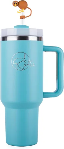 Vista 11 de Vaso de 40 onzas con asa y pajita, incluye pajita de kiwi (flores)