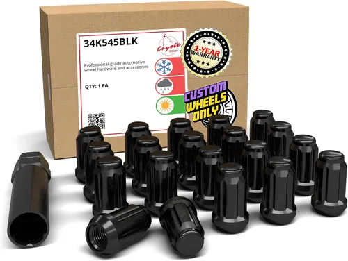 Vista 31 de Piezas de accesorios de rueda, 20 piezas de 1/2 "-20 roscas estriadas de 3.35 pulgadas de largo, tuercas hexagonales negras para Ford Mustang Jeep