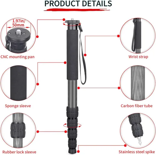 Vista 4 de Profesional Heavy Duty 72" Monopod/Unipod (doble cabezal opcional) para Sony SAL-2470Z 0.945-2.756 in f/2.8 Carl Zeiss Vario-Sonnar T