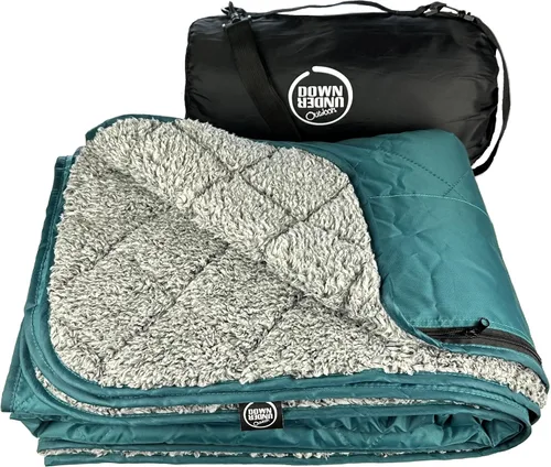 Vista 17 de DOWN UNDER OUTDOORS Manta grande impermeable y resistente al viento, extra gruesa de 350 GSM, forro polar acolchado, o manta de estadio de sherpa
