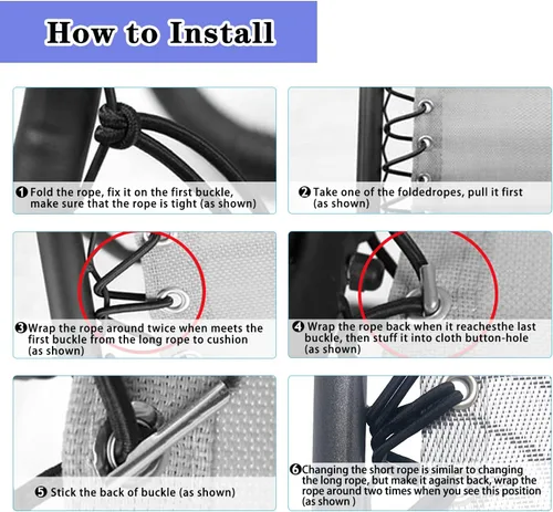Vista 6 de Ostlttyn Tela de repuesto para silla Zero Gravity con kit de cuerda elástica, paño de reparación de 19 pulgadas de ancho con cable de repuesto