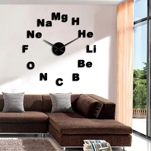 Vista 2 de Tabla periódica de elementos - Kit de reloj acrílico moderno para diseño de pared, reloj de pared sin marco 3D con calcomanías de espejo