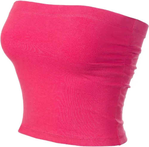 Vista 2 de MixMatchy Top de tubo de doble capa con espalda fruncida lateral y espalda descubierta para mujer con brasier integrado