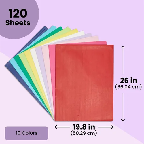 Vista 3 de Papel de seda colorido para bolsas de regalo y envoltura, 120 hojas, hojas de papel de regalo para regalos y suministros