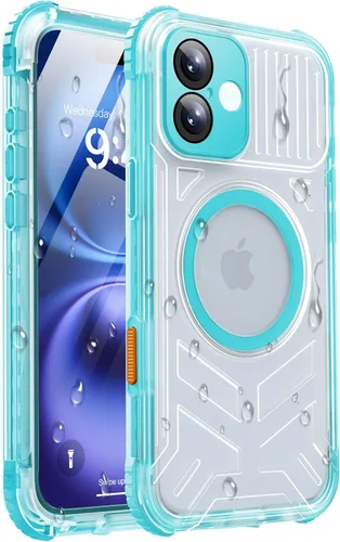 Vista 30 de Funda impermeable para iPhone 15 con Magsafe, protector de pantalla, cordón, IP68 militar de cuerpo completo a prueba de golpes, para deportes Negro