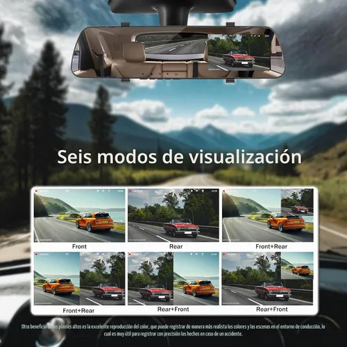 Vista 2 de Cámara de salpicadero de espejo frontal y trasera para coche, 4 pulgadas, pantalla IPS 1080P, espejo retrovisor, montaje de cámara de tablero