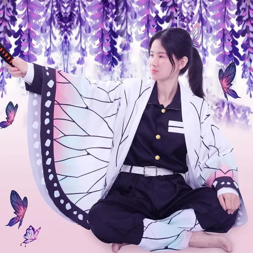 Vista 5 de Amycute Tanjiro Cosplay Shinobu Cosplay adulto Nezuko Zenitsu Giyuu Kimono Cosplay para Halloween anime Cosplay mujeres y niños