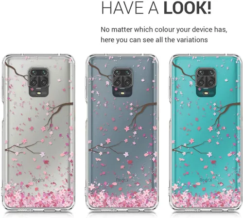 Vista 4 de kwmobile Funda transparente compatible con Xiaomi Redmi Note 9S / 9 Pro / 9 Pro Max - Funda de teléfono de TPU suave - Flores de cerezo rosa/marrón