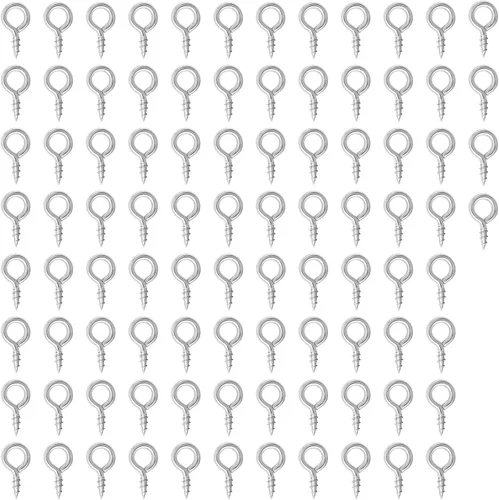 Vista 10 de 100 pines de ojo de tornillo, 10 tornillos pequeños de 0.197 pulgadas de acero inoxidable, ganchos de acero inoxidable, ganchos de ojo plateados