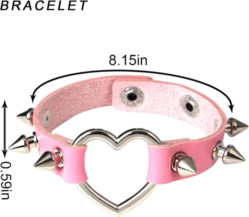 Vista 3 de Manfnee Pulsera de cuero con tachuelas de espiga gargantilla punk gótico metal remache brazalete negro pulsera