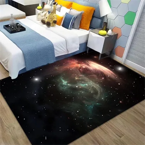Vista 21 de Alfombra de espacio exterior para habitación de niños, 3 x 5 pies, alfombra Galaxy para dormitorio de niños, suave, antideslizante, sistema solar