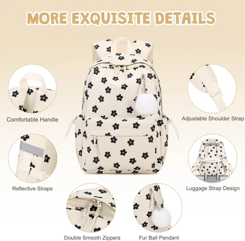 Vista 7 de Mochila 20, Beige flor, Grande, Mochila