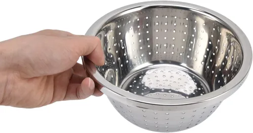 Vista 6 de Colador microporoso de acero inoxidable, cesta de lavado de verduras 304 Colador de cocina de acero inoxidable Escurridor de cuenco de metal