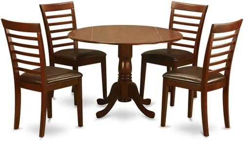 Vista 7 de East West Furniture DLML3-MAH-C - Juego de comedor de 3 piezas que contiene una mesa de comedor redonda con gotas y 2 sillas tapizadas de tela