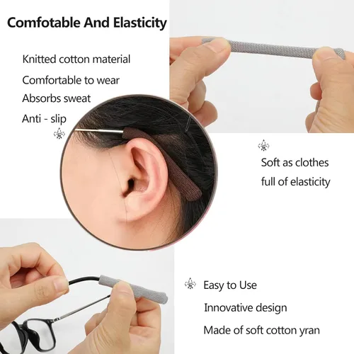 Vista 9 de KAJUDA 4 pares de pinzas para las orejas, almohadillas de algodón de punto suave, almohadillas de oreja, puntas de las patillas de las gafas