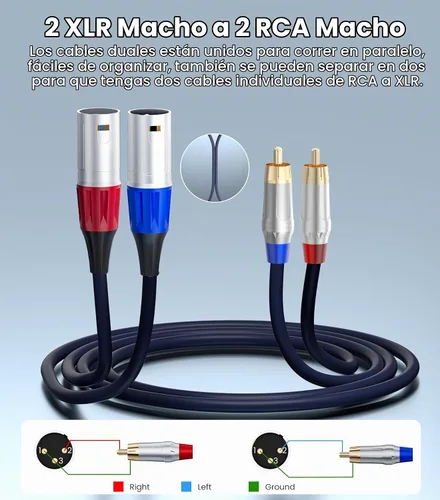 Vista 4 de Tisino Cable RCA a XLR, 2 RCA a 2 XLR macho HiFi Cable, 4N OFC, 3.3 pies