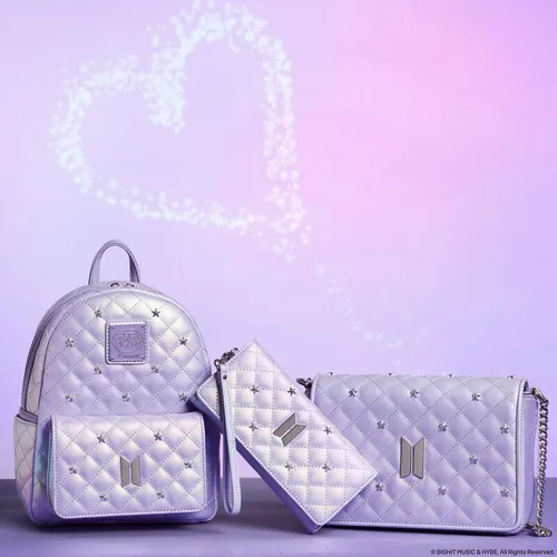 Vista 6 de Loungefly BTS Logo Iridescent Purple Mini Mochila, Púrpura, Mini mochila