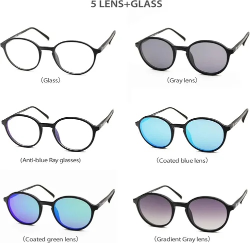 Vista 3 de Bauhaus Lentes de sol magnéticos con clip para hombres y mujeres lentes polarizados UV400 retro redondos antirreflejos transparentes