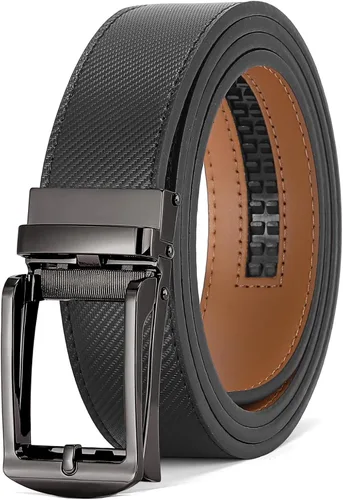 Vista 27 de SENDEFN Cinturón de vestir casual de cuero para hombre de 1 3/8 pulgadas con hebilla de clic ajustable automática con caja de regalo A-negro-71gs