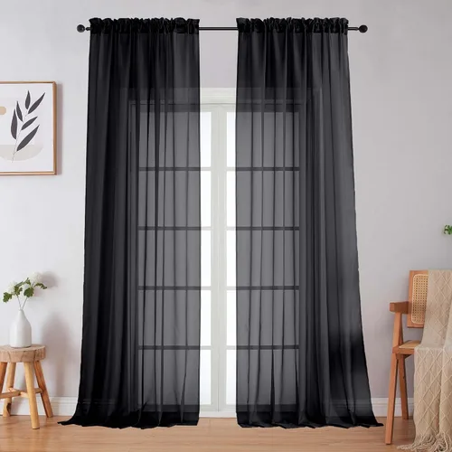 Vista 88 de 2 paneles de cortinas traslúcidas blancas para dormitorio, sala de estar, 96 pulgadas de largo, modernas, suaves, ligeras, con bolsillo para barra
