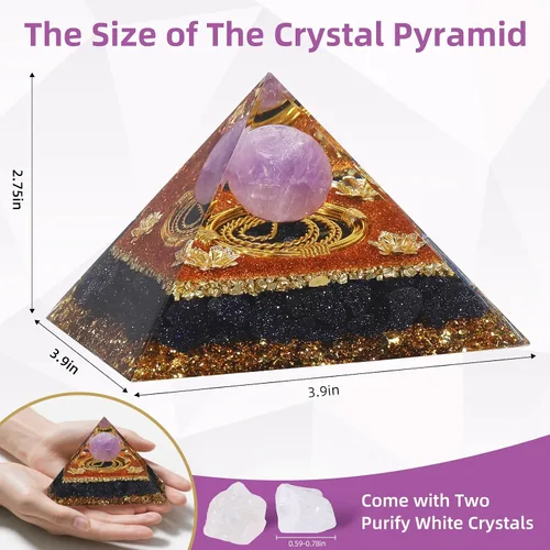 Vista 3 de Hopeseed Pirámide de cristal de orgón, amatista y piedra arenisca azul, pirámide de cristales curativos para Energ positivo, reduce el estrés