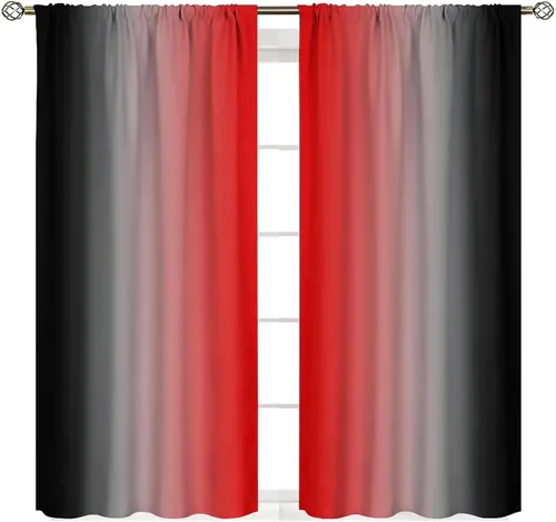 Vista 17 de Cortinas degradadas grises y negras, con textura geométrica moderna abstracta para cocina, dormitorio, sala de estar, juegos de 2 paneles
