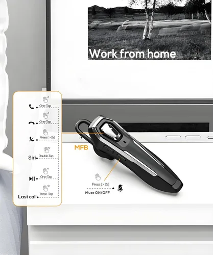 Vista 6 de Auriculares Bluetooth de un solo oído para llamadas, auricular inalámbrico con micrófono de cancelación de ruido, tiempo de conversación de 36
