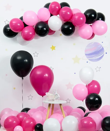 Vista 3 de Ponamfo Kit de arco de globos rosados – 120 piezas de 18 + 12 + 10 + 5 pulgadas, kit de guirnalda de globos rosa intenso de diferentes tamaños como