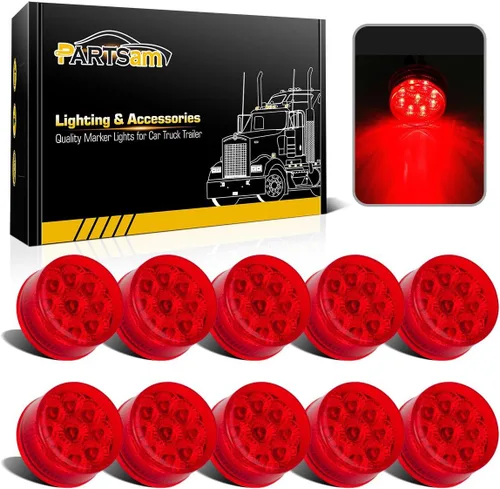 Vista 7 de Partsam 10 luces ámbar 9 LED remolque 2" redonda, transparente con luz reflectora, temporizador