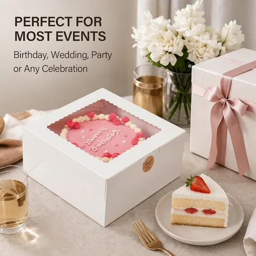 Vista 6 de Kootek 4pcs Cake Boxes with Window, 10 x 10 x 5 Inches Bakery Boxes Treat Cookie Dessert Boxes Pastry Box for Cake, Chocolate Covered Strawberries