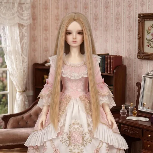 Vista 4 de Peluca larga recta de 8-9 pulgadas 1/3 BJD MSD DOD Pullip Dollfie peluca centro de separación DIY fabricación accesorios para el cabello