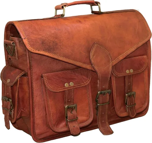 Vista 4 de 15 "bolso de mensajero de cuero para computadora portátil, maletín de oficina, regalo para hombres, bolsa de hombro desgastada