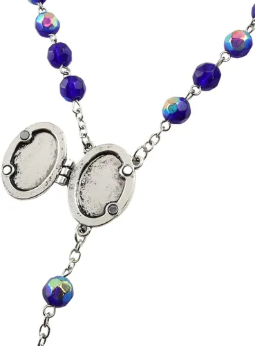 Vista 5 de Rosario de medallón de oración de cristal de zafiro de imitación, regalo de joyería religiosa para mujeres, 23 pulgadas, cuentas de 0.315 pulgadas