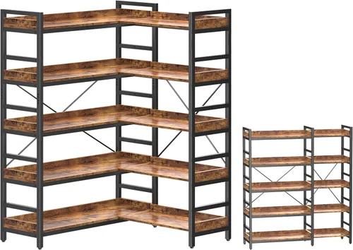 Vista 24 de HCHQHS - Estantería de 4 niveles, estantería industrial ajustable, estantería alta vertical, estanterías abiertas de madera y metal negro