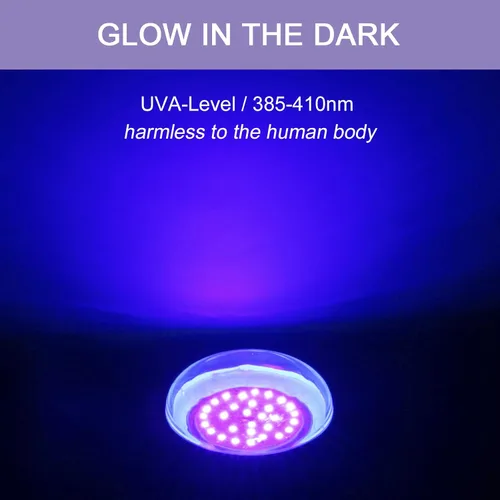 Vista 5 de GREENIC Bombillas LED UV negras de 15 W (equivalente a 100 W) base mediana BR30 E26, nivel UVA, 385-410 nm, luz negra UV que brilla en la oscuridad
