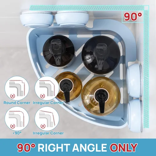 Vista 5 de LEVERLOC Organizador esquinero para ducha con ventosa, cesta de ducha potente con ventosa, organizador impermeable y resistente al óxido