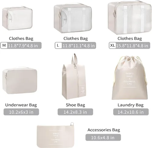 Vista 2 de Lcsmaokin Juego de 7 cubos de embalaje, organizadores ligeros y esenciales de equipaje de viaje para accesorios de viaje con una bolsa para zapatos