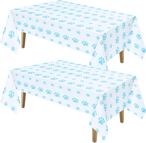Vista 8 de Tatuo 2 manteles con estampado de patas, decoración de cumpleaños de perro, funda de mesa de plástico con diseño de pata de gato, desechable, Negro