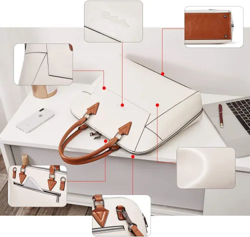 Vista 7 de BOSTANTEN Maletín de cuero para mujer de 15.6 pulgadas, bolso de hombro para laptop, oficina, trabajo, bolso cruzado