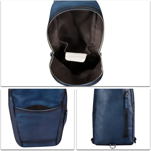 Vista 7 de FEIGITOR Bolso bandolera de cuero genuino hecho a mano retro bandolera mochila bolso pecho hombro senderismo riñonera