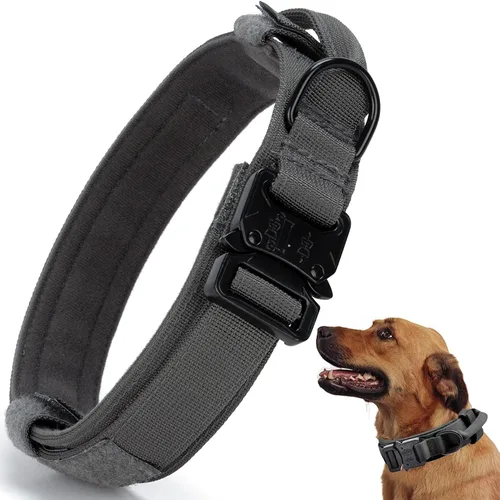 Vista 12 de Collar táctico para perro, collar ajustable de nailon para entrenamiento militar con mango de control y hebilla metálica de liberación rápida pesada