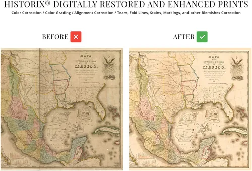 Vista 3 de HISTORIX Póster vintage de 1847 con mapa de México, mapa vintage de Estados de México, 18 x 24 pulgadas, arte de pared de Mapa de México, Mapa