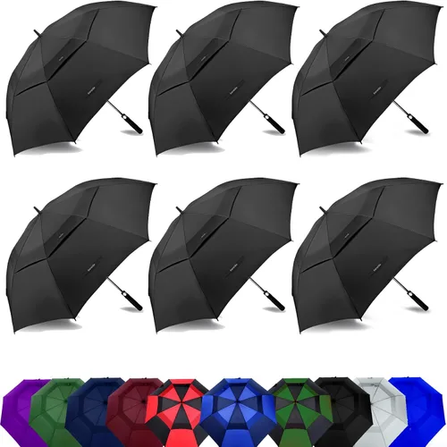 Vista 15 de Paraguas de golf extragrande de 62, 68 y 72 pulgadas, con doble dosel ventilado, resistente al viento, impermeable, de apertura automática