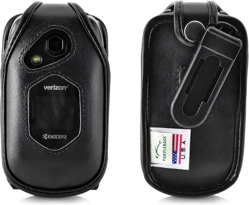 Vista 9 de Turtleback Funda ajustada para DuraXV LTE Verizon Flip Phone de cuero negro con trinquete resistente, funda de metal extraíble con clip