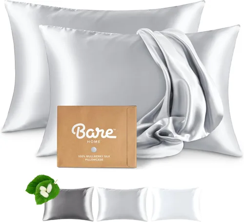 Vista 10 de Bare Home Funda de almohada 100% seda de morera para cabello y piel - Funda de almohada de seda ultra premium grado 6A 19 Momme - Cremallera oculta