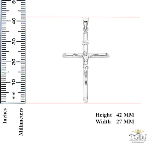 Vista 3 de Colgante de cruz de crucifijo de oro blanco de 14 quilates, 1.65 x 0.87 pulgadas, acabado pulido, símbolo espiritual hecho a mano, joyería fina