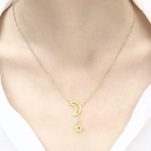 Vista 2 de Collar de abeja de abeja de acero inoxidable de oro de 18 quilates, collar de estrella y luna, collar de dinosaurio, collar de araña, collar