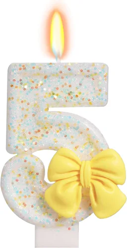 Vista 17 de Vela de cumpleaños para pastel, vela 0 - purpurina rosa con lazo, vela de feliz cumpleaños de 2.76 pulgadas, adorno superior de pastel para fiestas